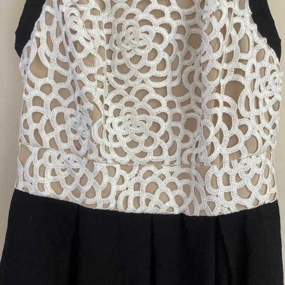 ABS Allen Schwartz Halter Dress Size 6 Ivory Lace Black Skirt Rockabilly Pin Up - Picture 6 of 15